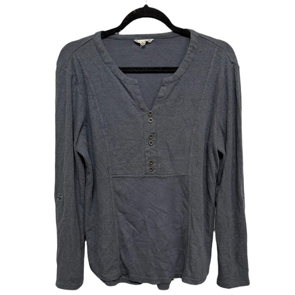 Jane and Delancey Long Sleeve Gray Henley Shirt Waffle Knit Size L - Picture 1 of 5